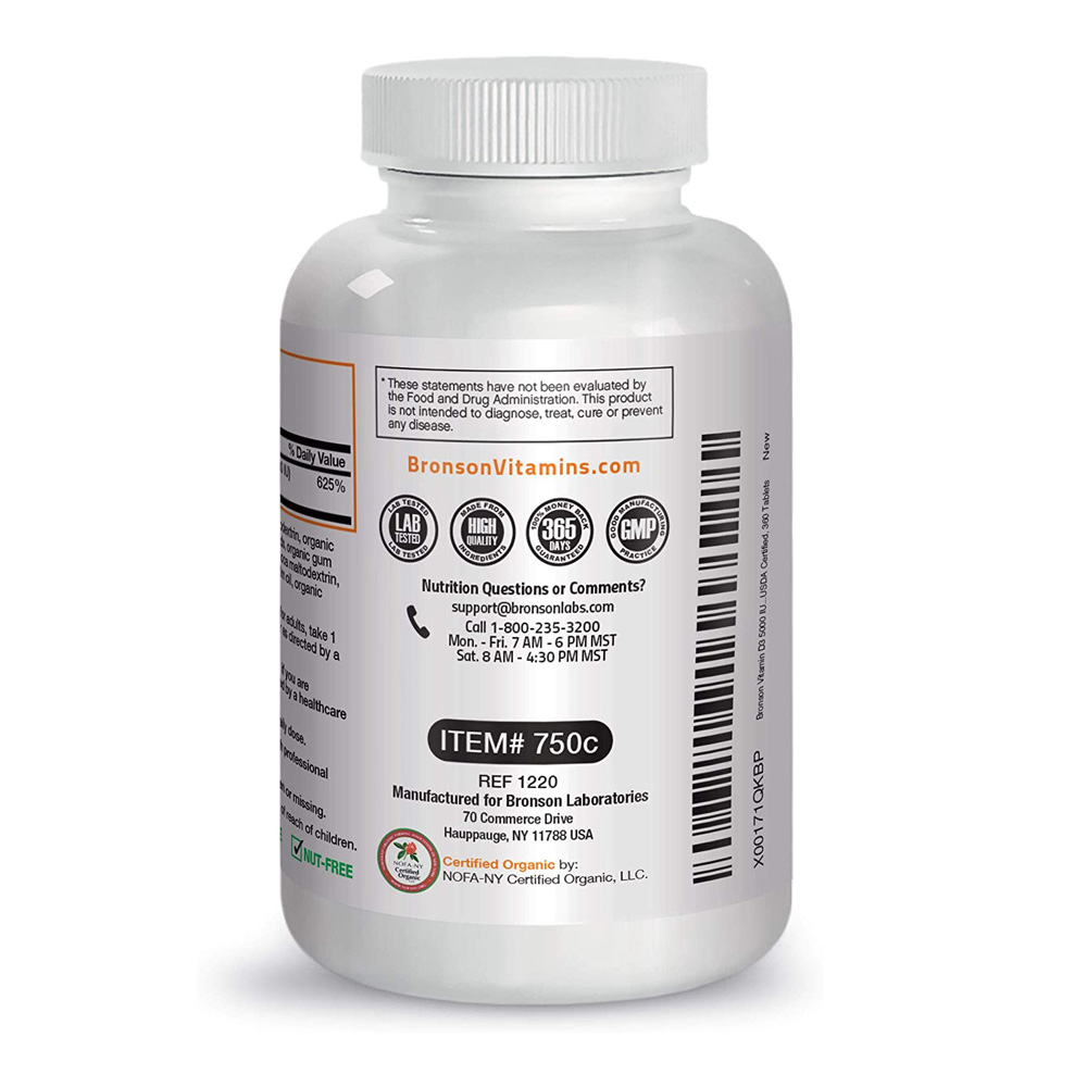 0a9d968676983bc0143bfc84f31a47dd_042322202135.jpeg Bronson Vitamin D3 5000 МЕ для поддержки иммунитета, здоровой функции мышц и здоровья костей, высокоэффективная органическая добавка витамина D без ГМО, 360 таблеток