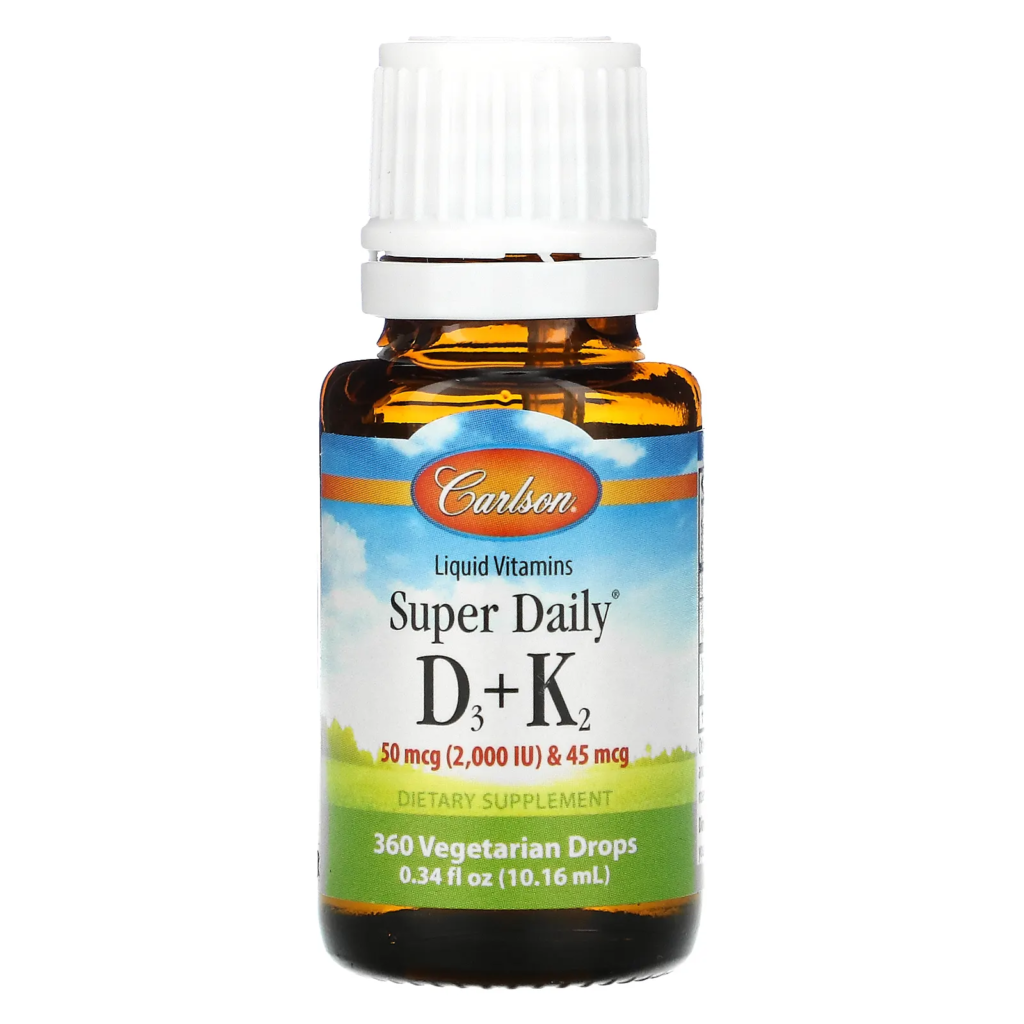 11ff56fa81a16ae3aee780b4582f4bc7_042022222117.png Carlson Labs, Super Daily витамины D3 и K2 в жидкой форме, 25 мкг (2000 МЕ) и 22,5 мкг, растительная формула, 360 вегетарианских капель, 10,16 мл