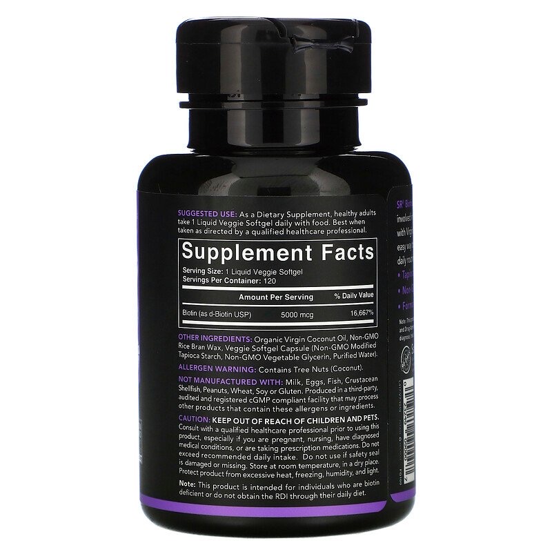 145f1f14e5f79f4a9925d4768e401f4b_041522205606.jpeg Sports Research, Биотин с кокосовым маслом, 5000 мкг, 120 вегетарианских мягких таблеток