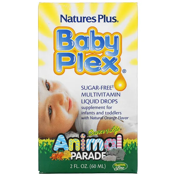 1613927d16afc8764e8ddb7f681671c1_042622164758.png NaturesPlus, Source of Life, Animal Parade, Baby Plex, жидкие мультивитаминные капли без сахара, с натуральным вкусом апельсина, 60 мл