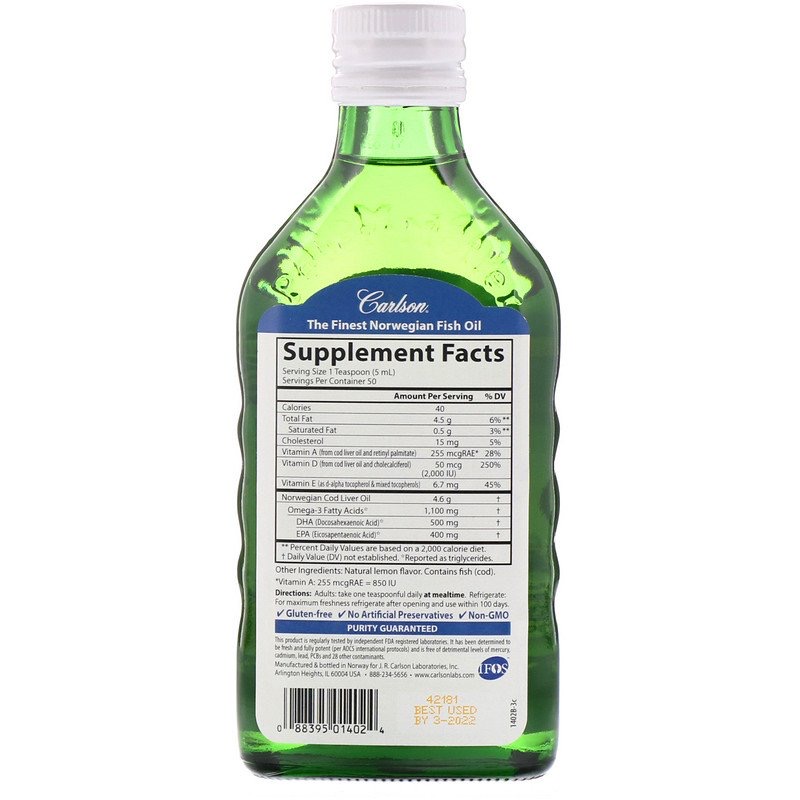 373a206b3c579f478682ac9a4e9a0ddf_041422095930.jpeg Carlson Labs, Norwegian Super D Omega-3 с натуральным вкусом лимона, 250 мл