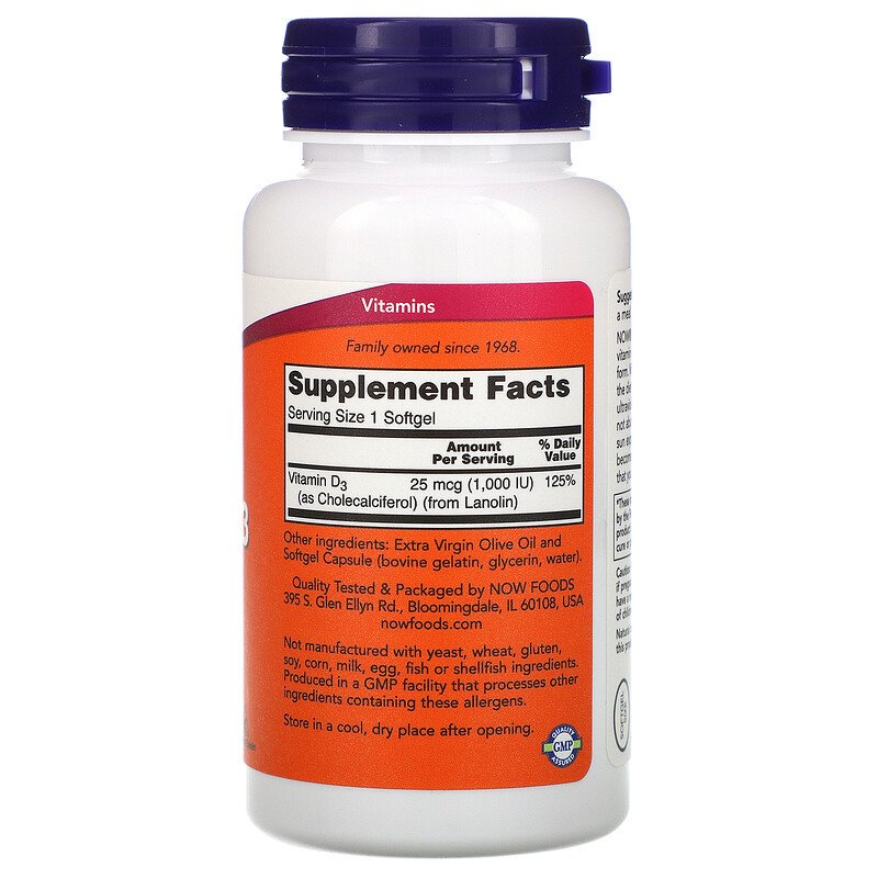 3bc04765baa7d787cdcfa2a126c21be6_041422095913.jpeg Now Foods, Витамин D3 High Potency, 25 мкг (1000 МЕ), 180 мягких таблеток