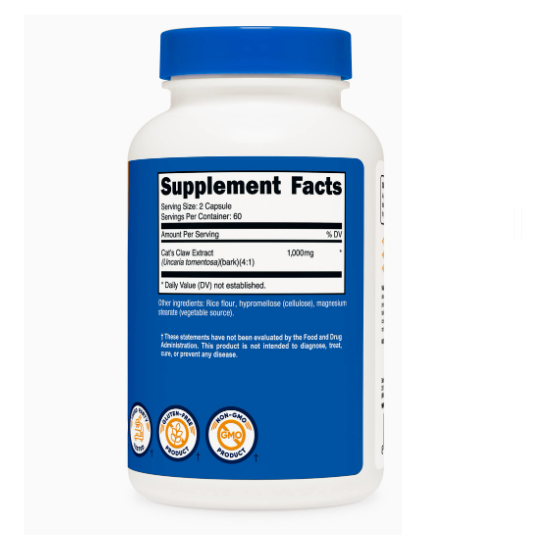 44849ee4751febb6a9af957c776b5f53_042622161759.png Nutricost Cat's Claw 1000 мг, 120 капсул - вегетарианские капсулы, без ГМО и глютена, 60 порций