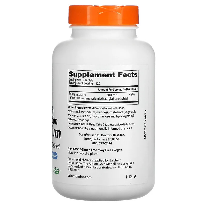 4999a88888a1a8b706480c65f00dfc16_041722182418.jpeg Doctor's Best, 100%-ный хелатный легкоусвояемый магний с микроэлементами Albion, 100 мг, 240 таблеток