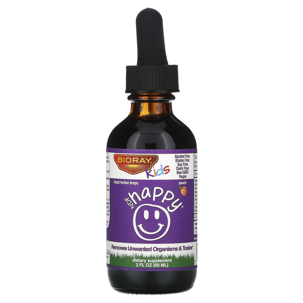4c5d26df3bfe1e4ecab14f8bd31c152c_042322203650.png Bioray, NDF Happy, удаляет нежелательные организмы и токсины, для детей, персиковый вкус, 60 мл