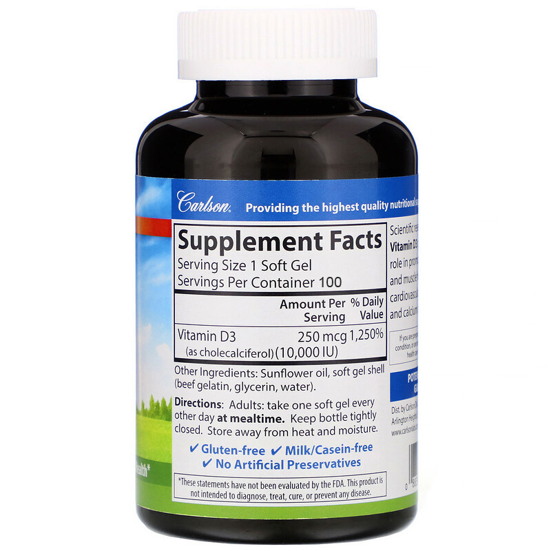 580779ca8370daaaa0312802c54599fc_042122100634.jpeg Carlson Labs, витамин D3, 1000 МЕ (25 мкг.), 100 мягких таблеток