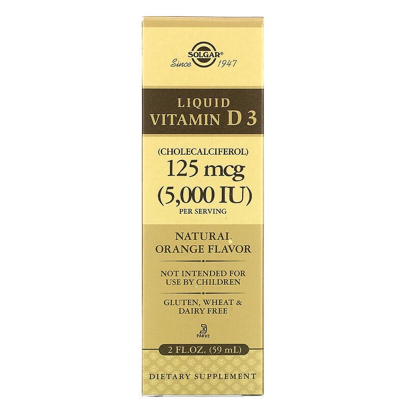 6a61bb4182d4d1d122a0734a1b6a67c0_041522205626.jpeg Solgar, Жидкий витамин D3, натуральный апельсиновый вкус, 125 мкг (5000 МЕ), 59 мл