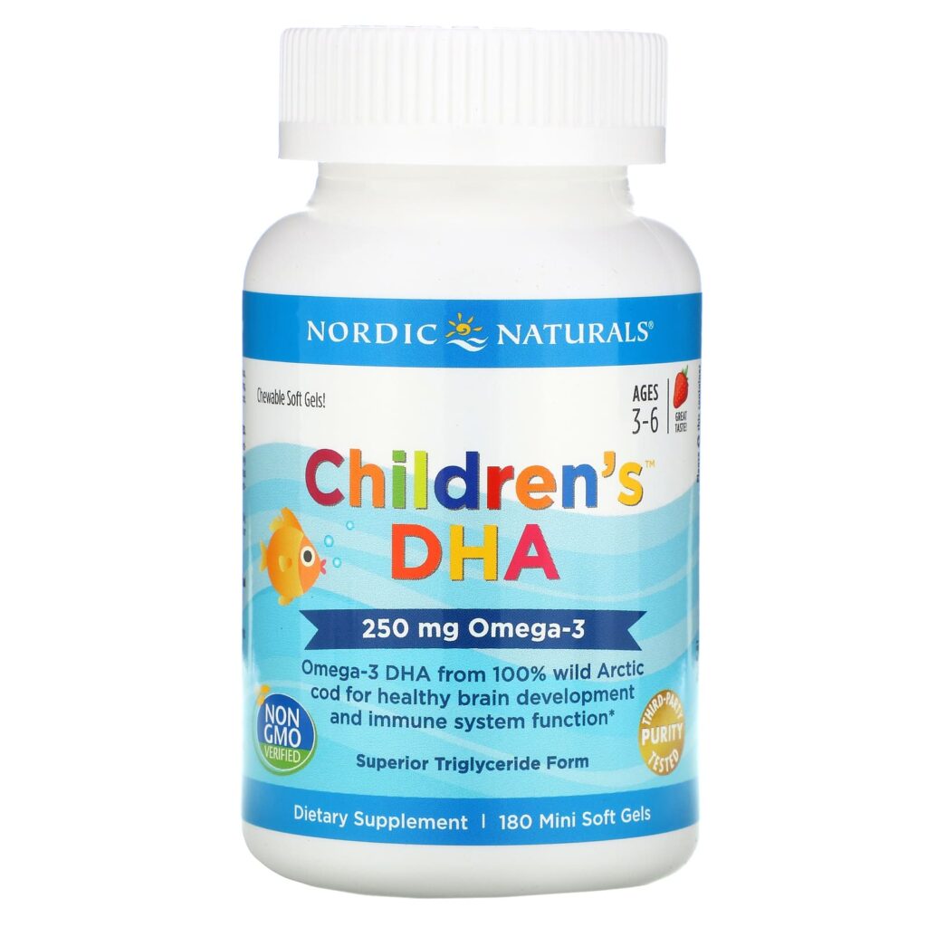 Nordic Naturals, Children's DHA, ДГК для детей, со вкусом клубники, для детей 3–6 лет, 250 мг, 90 мини-капсул