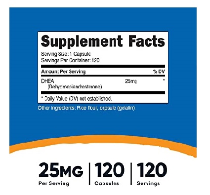 76b19cede0db64d1130949b2aad8fec1_042322190535.jpeg Nutricost DHEA 25 мг, 120 капсул - без глютена, без сои, без ГМО, добавка
