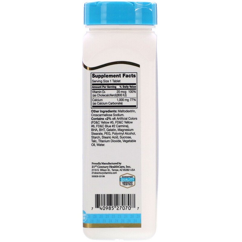 8105ededbb38c5e353ac8f3551fab126_041422095945.jpeg 21st Century, кальций с витамином D3, 1000 мг, 90 таблеток