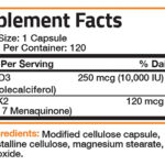 8b88a33f4ce0860d3b8a46ff95640853_042322203131.jpeg Bronson Витамин K2 (MK7) с дополнительной силовой добавкой D3 без ГМО 10 000 МЕ витамина D3 и 120 мкг витамина K2 MK-7 Витамин D и K, 120 капсул