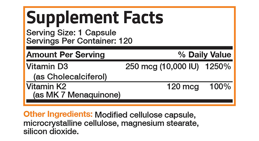 8b88a33f4ce0860d3b8a46ff95640853_042322203131.jpeg Bronson Витамин K2 (MK7) с дополнительной силовой добавкой D3 без ГМО 10 000 МЕ витамина D3 и 120 мкг витамина K2 MK-7 Витамин D и K, 120 капсул