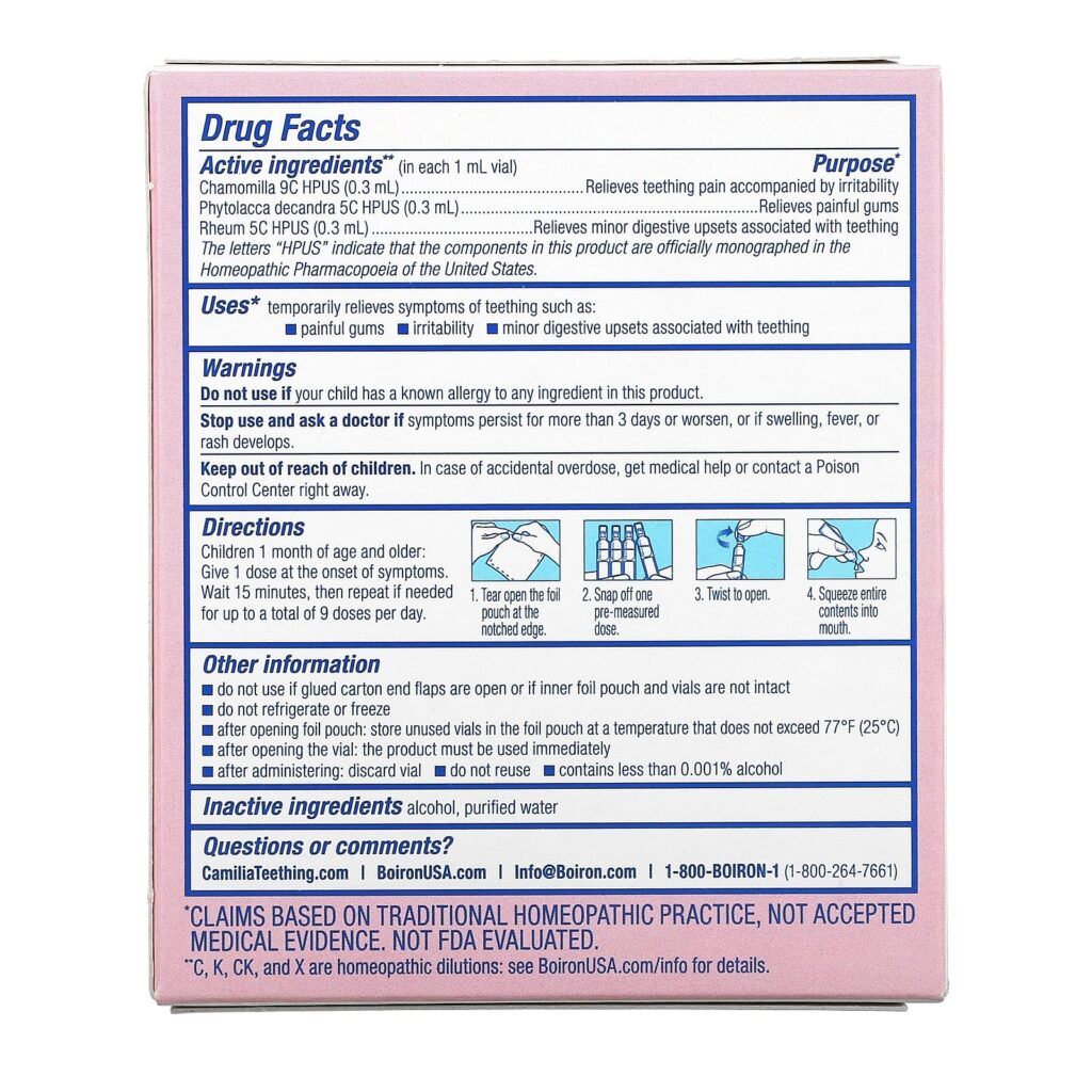 8fed0a1f678ad567de9a29c136eeafbb_043022233843.jpeg Boiron, Camilia, средство для снятия боли при прорезывании зубов, для младенцев от 1 месяца, 30 отмеренных жидких доз, 1 мл