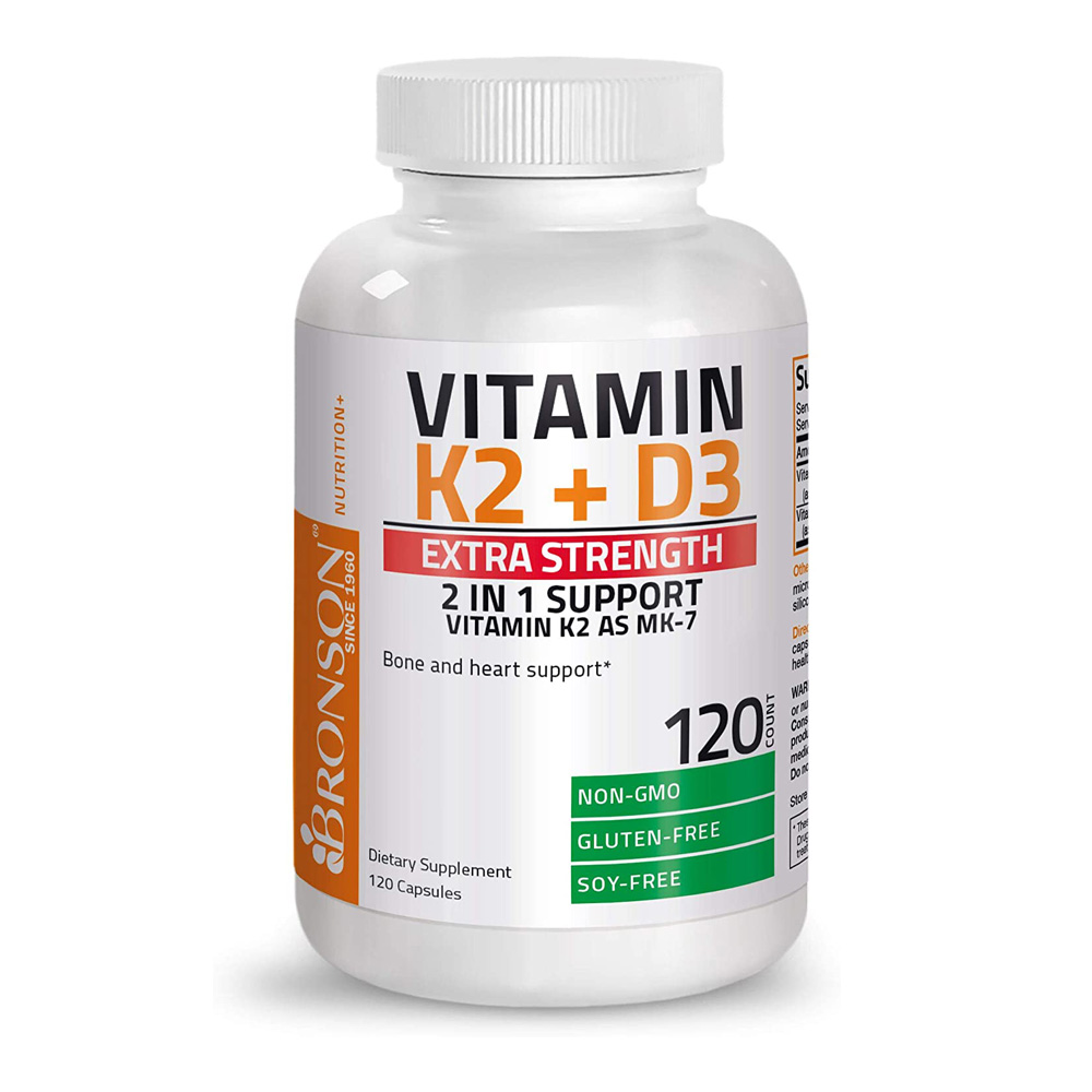90780e8d6a0e30b48438bd19d565bc88_042322203121.jpeg Bronson Витамин K2 (MK7) с дополнительной силовой добавкой D3 без ГМО 10 000 МЕ витамина D3 и 120 мкг витамина K2 MK-7 Витамин D и K, 120 капсул