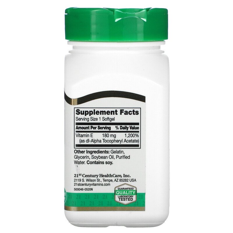 91da21b501da47e8e6dc131b69fc3e9d_041522205609.jpeg 21st Century, Витамин E, 180 мг (400 МЕ), 110 мягких таблеток