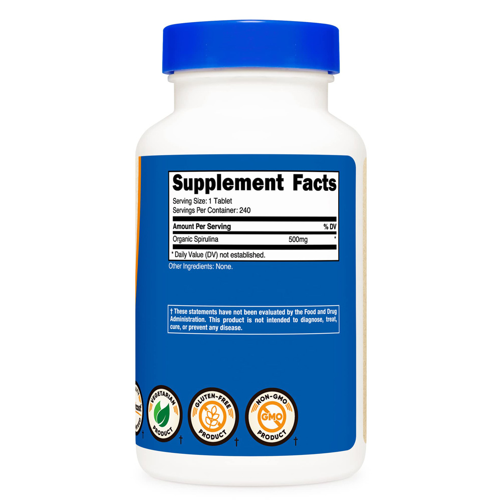 9b6bc26650eda3dab3abdcf31738ebb3_042322155746.jpeg Nutricost Органическая спирулина 500 мг, 240 таблеток - без глютена, без ГМО