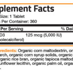 Bronson Vitamin D3 5000 МЕ для поддержки иммунитета, здоровой функции мышц и здоровья костей, высокоэффективная органическая добавка витамина D без ГМО, 360 таблеток
