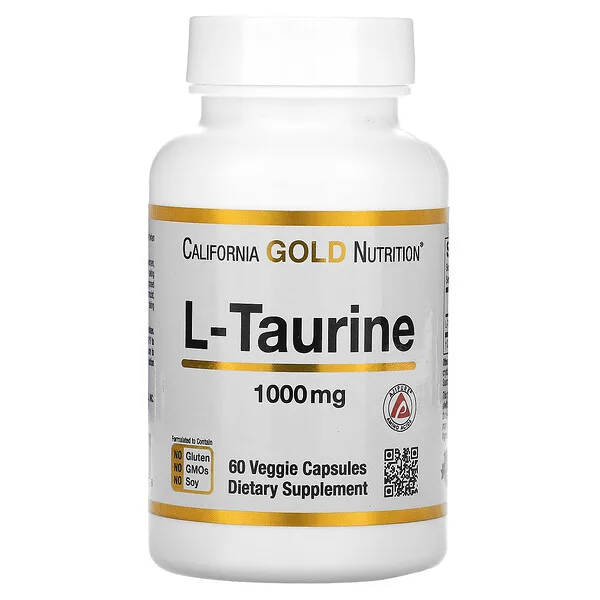 b2a23a42af057d10db5e67e8d8bdb897_042222121814.png California Gold Nutrition, L-таурин, AjiPure, 1000 мг, 60 растительных капсул