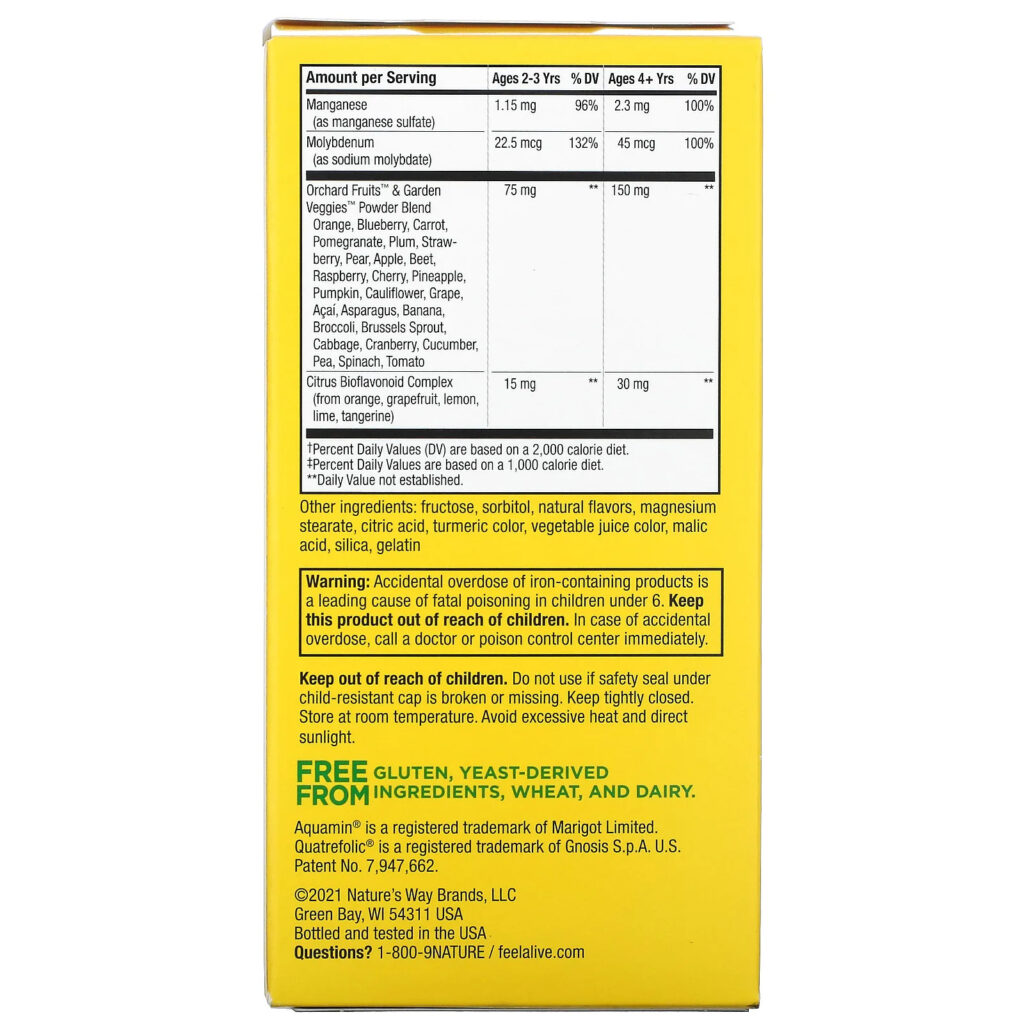 b2cc33b4fe7d94abab005f4f943d655c_041822002545.jpeg Nature's Way, Alive! комплекс мультивитаминов для детей, со вкусом апельсина и ягод, 120 жевательных таблеток