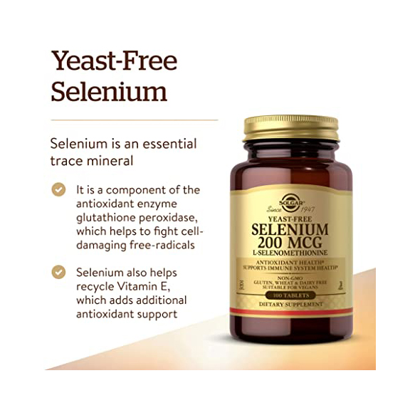 b5ceeea4c182ec282680be3243cfbc2e_042322204643.jpeg Solgar Бездрожжевой селен 200 мкг, 100 таблеток - Без ГМО, веганский, без глютена, без молочных продуктов - 100 порций