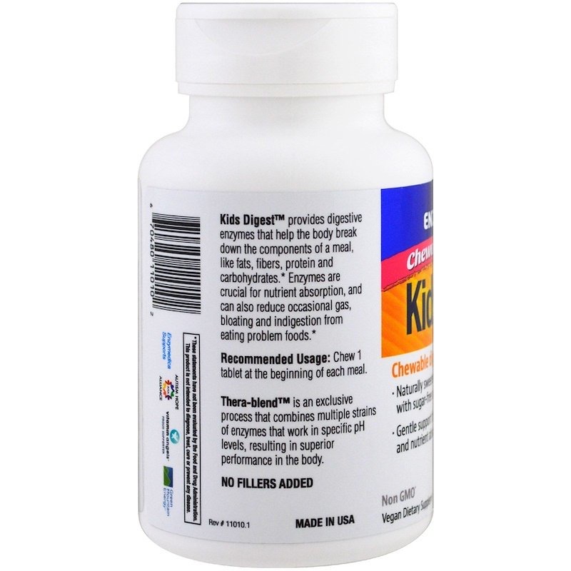 bde57bbd81a761bfe2ab9c52c86ec148_041522205630.jpeg Enzymedica, Пищеварение детей, жевательные пищеварительные ферменты, 60 жевательных таблеток