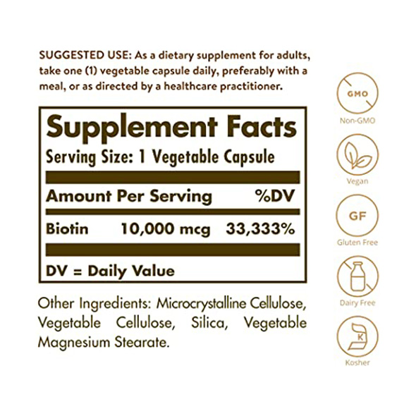 c640049a7c321dd673eff7fc9b904642_042322201221.jpeg Solgar, Сверхактивный биотин, 10 000 мкг, 60 растительных капсул