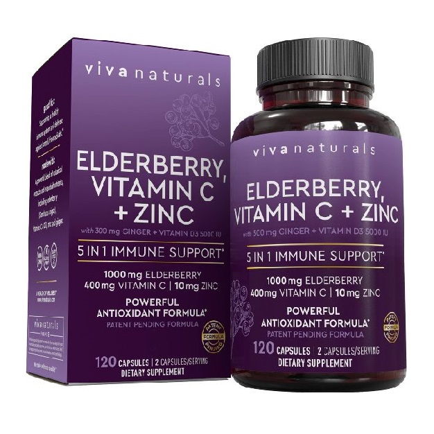 cce44470fda1f933145158facf4ca1e9_042322005753.jpeg Viva Naturals Elderberry 5 в 1 Формула иммунитета Мультивитаминные капсулы - 120шт