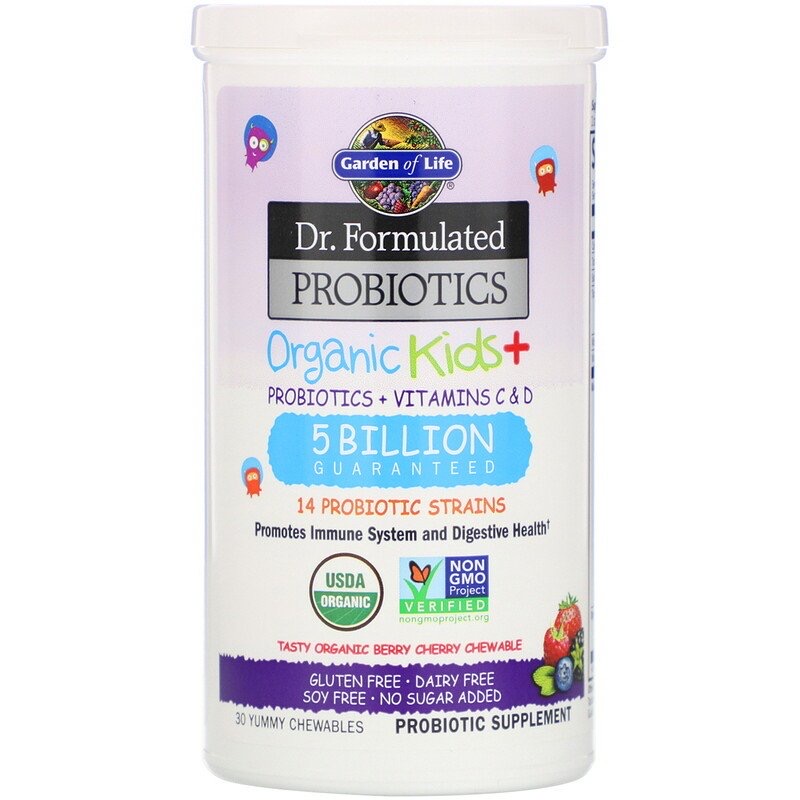 cf2fe645efc244139e97d79271561ae8_041522205616.jpeg Garden of Life, Dr. Formulated Probiotics, Organic Kids +, со вкусом органических ягод и вишни, 30 вкусных жевательных таблеток