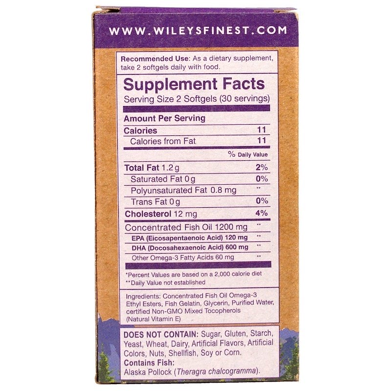 d4ee153161695e885c1ac4e1067bc5bf_041422095906.jpeg Wiley's Finest, Рыбий жир дикой аляски, ДГК для беременных, 600 мг, 60 мягких капсул с рыбой