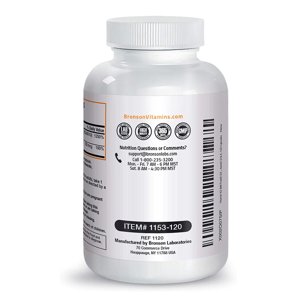 ded69fbf188cc1772b48b2768883fbb8_042322203128.jpeg Bronson Витамин K2 (MK7) с дополнительной силовой добавкой D3 без ГМО 10 000 МЕ витамина D3 и 120 мкг витамина K2 MK-7 Витамин D и K, 120 капсул