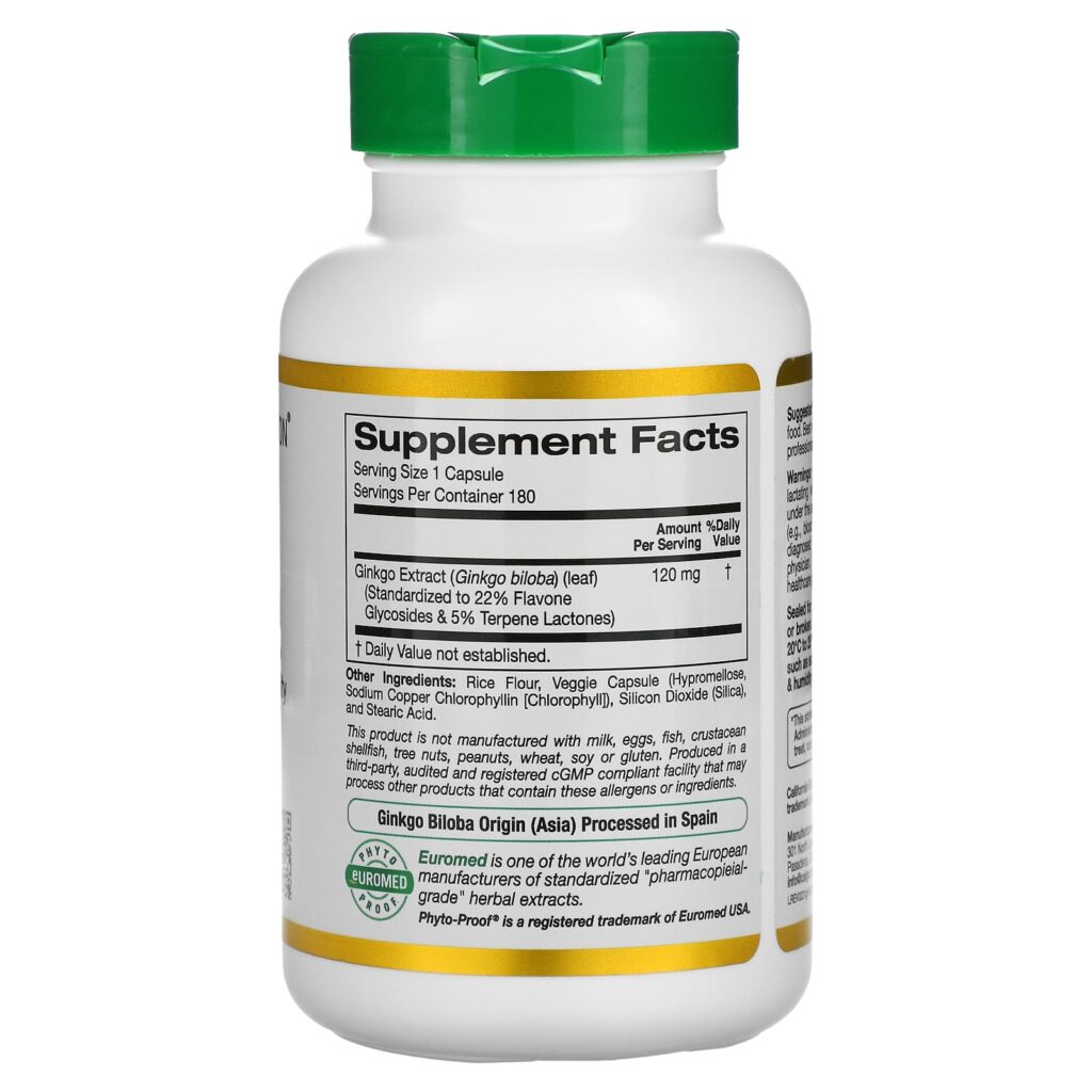 e3c46e964d18182b14039c45834c269f_042222121029.jpeg California Gold Nutrition, EuroHerbs, экстракт гинкго билоба, европейское качество, 120 мг, 180 растительных капсул