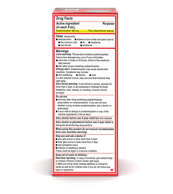 f232702dea6c48ae3f3c52b66b4fef43_042622162744.png Детская пероральная суспензия Tylenol, обезболивающее и жаропонижающее средство с ацетаминофеном при симптомах простуды, гриппа или боли в горле со вкусом ВИШНИ 120 мл