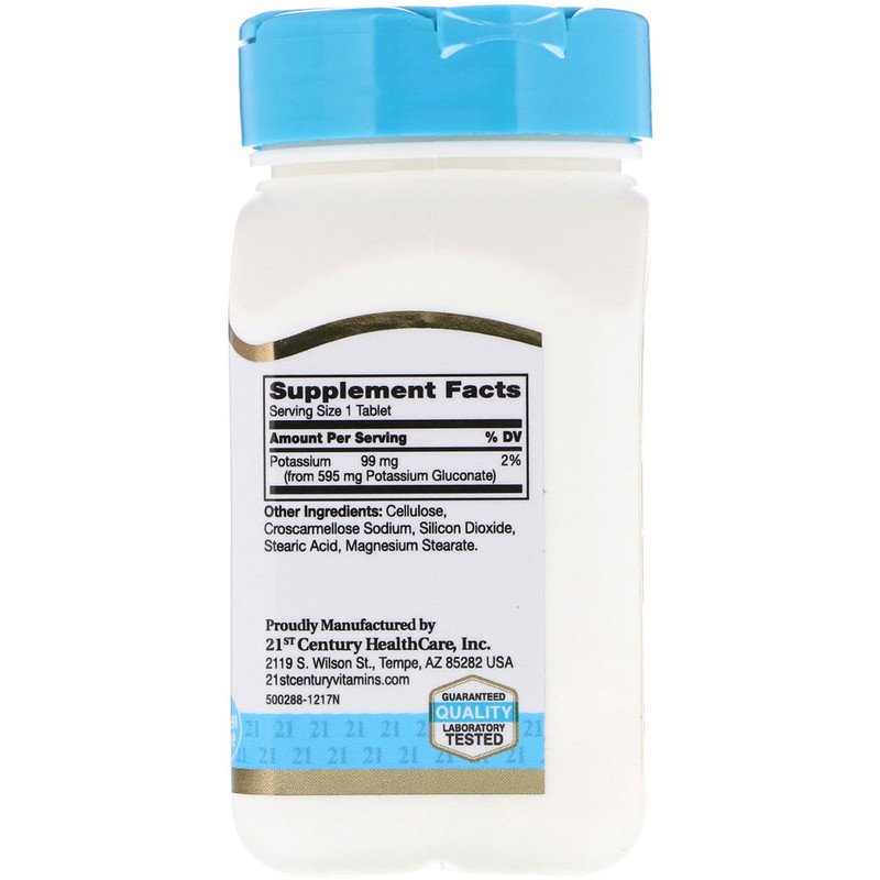 f382c552111f9146a22ddbd0b4c19bb1_041422095942.jpeg 21st Century, Глюконат калия, 595 мг, 110 таблеток