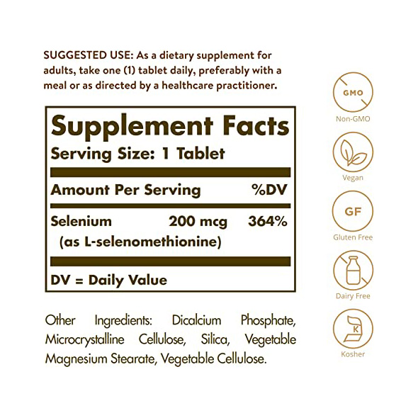f778be7cca1cf0b61aa11a7e948d457b_042322204640.jpeg Solgar Бездрожжевой селен 200 мкг, 100 таблеток - Без ГМО, веганский, без глютена, без молочных продуктов - 100 порций