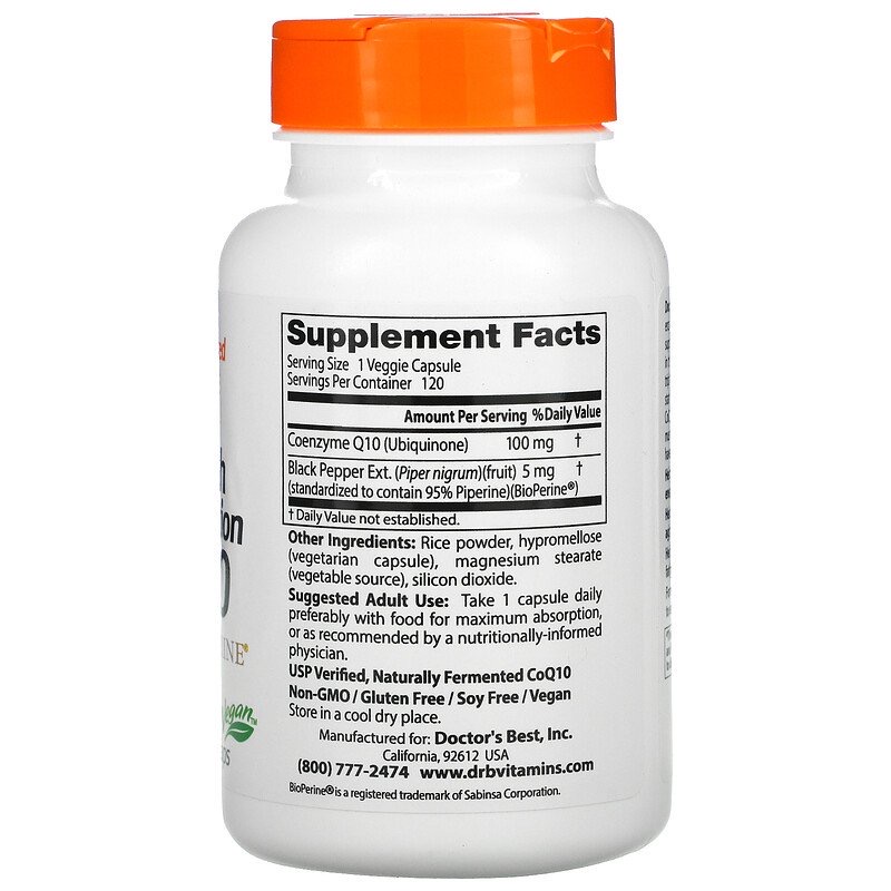 ff37343c1d49ea5eaa5c18f56019bfeb_041522205631.jpeg Doctor's Best, коэнзим Q10 с высокой степенью всасывания, с BioPerine, 100 мг, 120 вегетарианских капсул