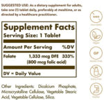 Solgar Folate 1333 мкг DFE, 100 таблеток - 800 мкг биоактивного метафолина - Здоровье сердца - без ГМО, веганский, без глютена, без молочных продуктов, кошерный - 100 порций