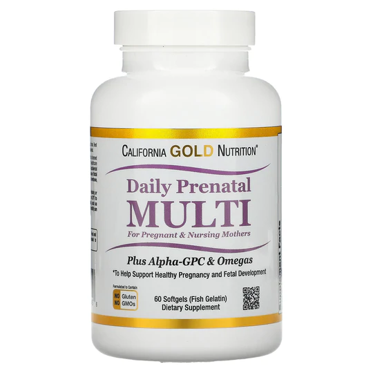 083a50c06822d7c502fe1b25b7230b51_053022004620.png California Gold Nutrition, Daily Prenatal Multi для беременных и кормящих матерей, 60 мягких желатиновых капсул с рыбой