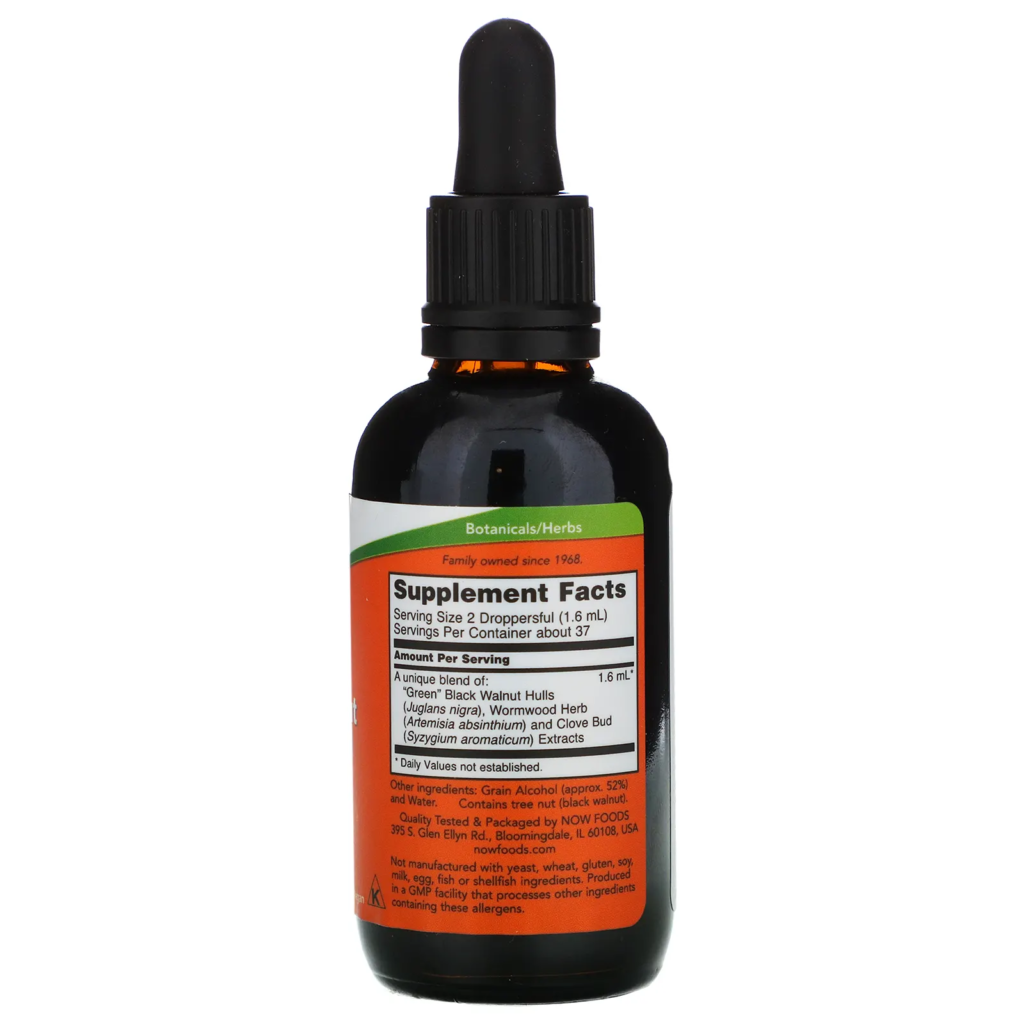 2802775756eb10805ece70f320624031_050622192528.png NOW Foods, комплекс зеленого (незрелого) черного ореха и полыни, 59 мл