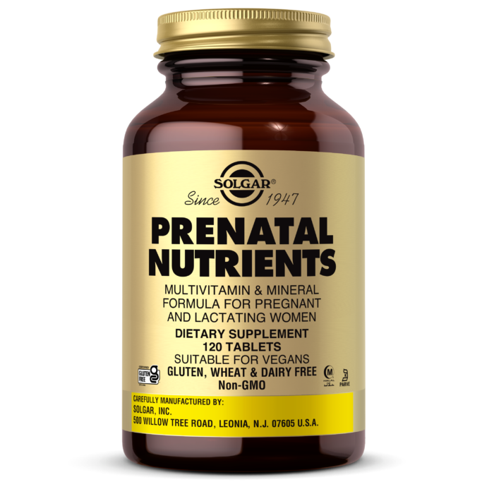 Solgar Prenatal Nutrients, 120 таблеток - Мультивитаминная и минеральная формула для беременных и кормящих женщин - Содержит цинк, кальций, железо, фолиевую кислоту, витамины С и Е - Веганский, без глютена