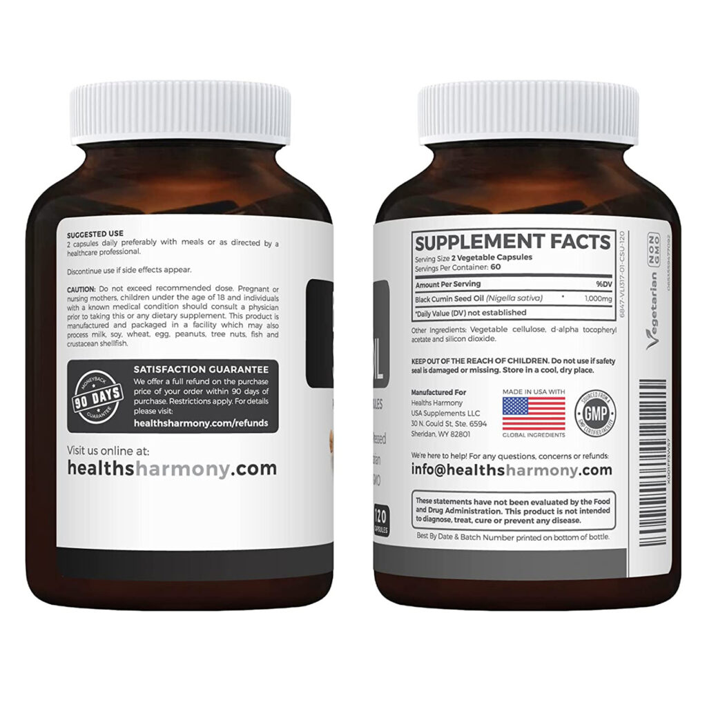 7f990b5c1353803e855eafe37e177ca0_052922133901.jpeg Масло черного тмина - 120 Мягкие желатиновые капсулы (без ГМО и вегетарианские) Премиум Nigella Sativa холодного отжима, производящие чистое масло семян черного тмина с витамином Е - 500 мг каждый, 1000 мг на порцию
