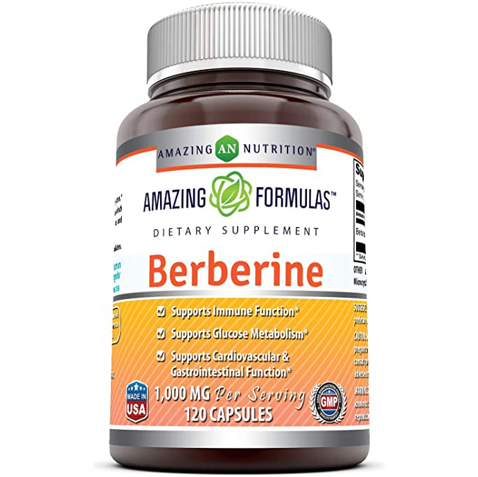 Amazing Formulas Berberine 120 капсул, 1200 мг - Поддерживает иммунную функцию, сердечно-сосудистую и желудочно-кишечную функцию