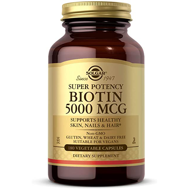 Solgar Biotin 5000 мкг, 180 вегетарианских капсул - способствуют здоровой коже, ногтям и волосам - поддерживают выработку энергии, метаболизм белков, углеводов и жиров - витамин B - без ГМО, веганский, без