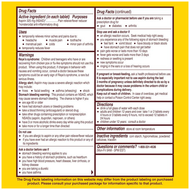 c3be6eb41be2bd88b16fb498b16c1e95_052122141240.jpeg Подлинный аспирин Bayer (NSAID) Болеутоляющее и жаропонижающее средство 325 мг на таблетку 500 таблеток