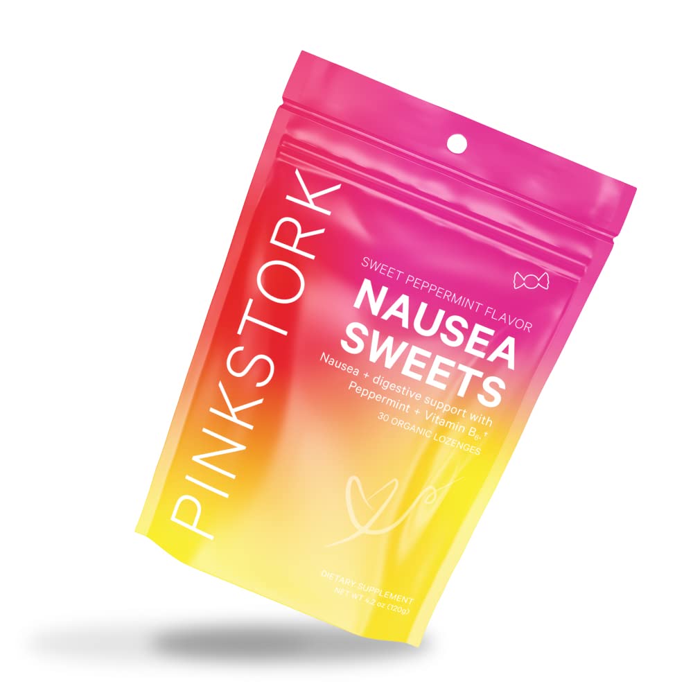 Pink Stork Nausea Candies, мягкая мята, органические твердые леденцы, от тошноты, средство от утренней тошноты для беременных, вздутие живота, пищеварение, облегчение мигрени, с витамином B, 30 пастилок
