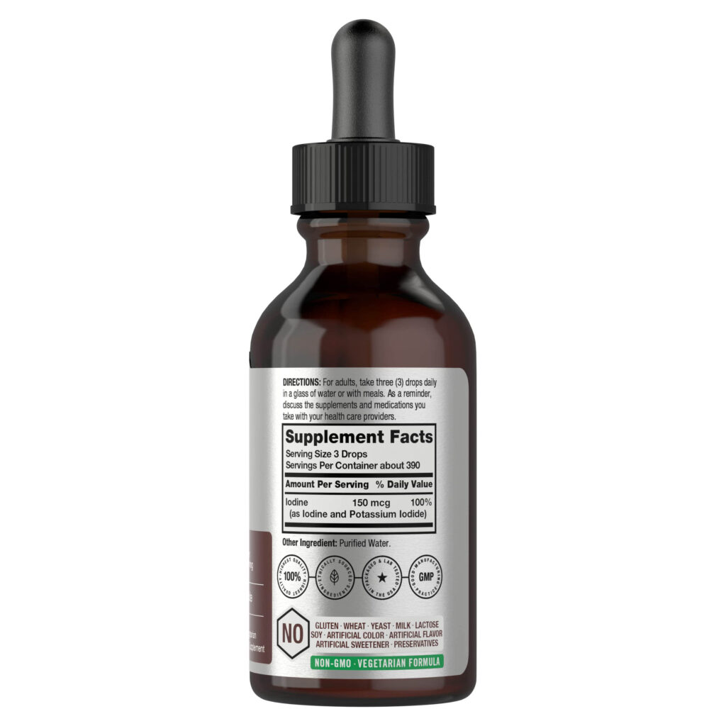 6d3a9bc109e4e35e32529701ddf94eac_061122204543.jpeg Horbaach - Капли жидкого раствора йода | 2 жидких унции | 150 мкг | Добавка йода и калия | Вегетарианская, без ГМО, жидкая настойка без глютена