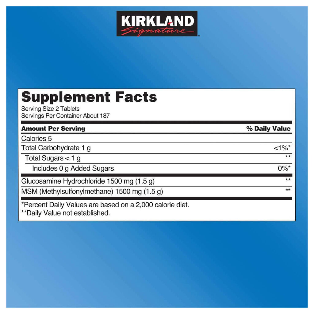7f3505f6d25df924425990f15fd1bdbd_062622084516.jpeg Kirkland Signature Glucosamine HCI Extra Strength 1500 мг, с МСМ 1500 мг, упаковка из 375 таблеток