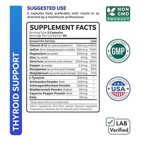 83a71eef4e9419390647353aac53ff64_060422231503.jpeg Поддержка щитовидной железы с йодом - 120 капсул (без ГМО) Повышение энергии и ускорение метаболизма - Корень ашваганды, цинк, селен, комплекс витамина B12 - Добавка для здоровья щитовидной железы - 60-дневный запас