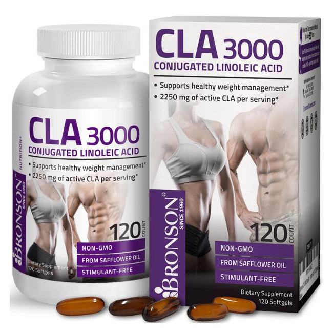 Bronson CLA 3000 сверхвысокоэффективная конъюгированная линолевая кислота, не содержащая ГМО, из сафлорового масла, не стимулирующее средство, 120 мягких капсул