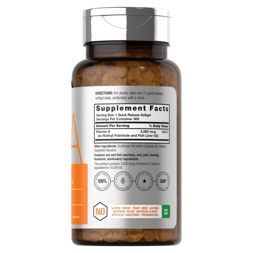 c635cd198054abd1b085f1ae02545c69_061122204240.jpeg Horbaach Витамин А 10,000 МЕ (300 гелевых капсул) | Добавка премиум-класса без ГМО, без глютена