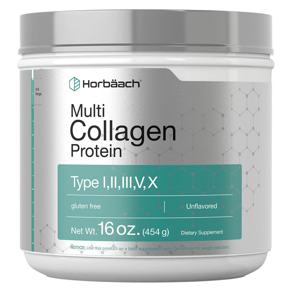 Horbaach Мультиколлагеновый порошок на 16 унций | Тип I, II, III, V, X | Гидролизованный коллагеновый пептидный белок | Подходит для кето и палео | Без вкуса и без глютена